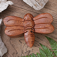 Wood puzzle box, 'Dragonfly' - Handmade Indonesian Dragonfly Suar Wood Decorative Box