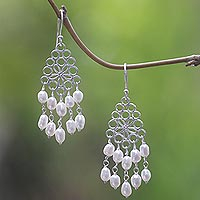 Cultured pearl chandelier earrings, 'Flower Nectar' - Cultured Pearl Chandelier Earrings Made in Indonesia