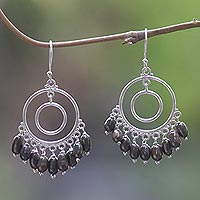 Cultured pearl chandelier earrings, 'Halo Eclipse' - Handmade Cultured Pearl Sterling Silver Chandelier Earrings