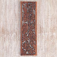 Wood wall relief panel, 'Owl Sanctuary' - Hand Made Wood Wall Relief Owls from Indonesia