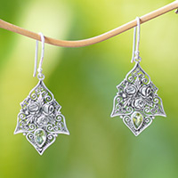 Peridot dangle earrings, 'Green Roses' - Sterling Silver and Peridot Dangle Earrings from Indonesia