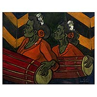 'Gendang Players' - Oil on Canvas Portrait of Javanese Gamelan Drummers