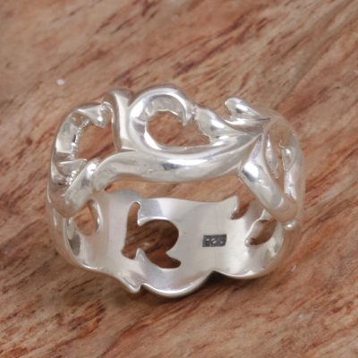 Sterling silver band ring, Cresting Waves