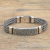 Sterling silver pendant bracelet, 'Bold Bali' - Sterling Silver Unisex Pendant Bracelet from Indonesia
