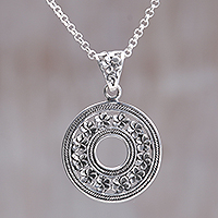 Sterling silver pendant necklace, 'Jepun Coin' - Hand Made Circle Sterling Silver Pendant Necklace Indonesia