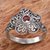 Garnet cocktail ring, 'Majestic Flower in Red' - Sterling Silver Garnet Floral Cocktail Ring from Indonesia thumbail