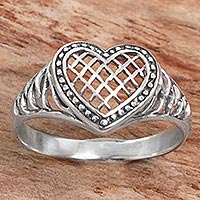 Sterling silver cocktail ring, 'Bali Heart' - Sterling Silver Heart Shaped Cocktail Ring from Indonesia
