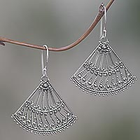 Sterling silver dangle earrings, 'Legong Fans' - Fan Shaped Sterling Silver Dangle Earrings from Indonesia