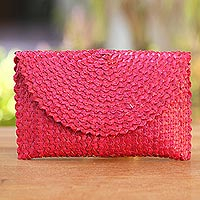 Palm leaf clutch handbag Trance in Ruby Red Indonesia
