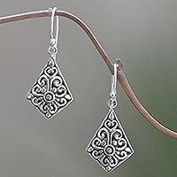 Sterling silver dangle earrings, 'Bali Kites' - Sterling Silver Kite Shaped Dangle Earrings from Indonesia