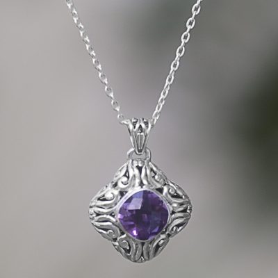Amethyst pendant necklace, Swirling Purple