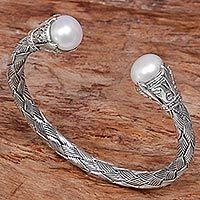 Cultured pearl cuff bracelet,