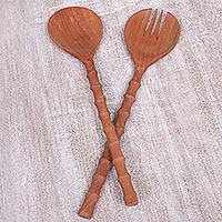 Wood salad serving set Bamboo Grove pair Indonesia