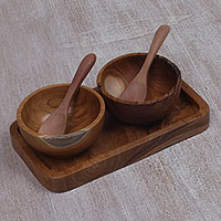 Teakwood condiment set Double Delight 5 piece set Indonesia