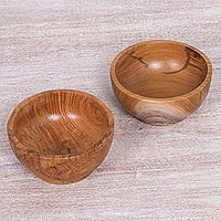 Teakwood condiment bowls Grove Sphere pair Indonesia