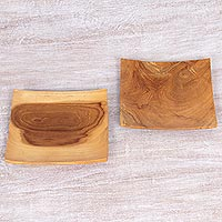 Teakwood appetizer plates Sushi Time pair Indonesia