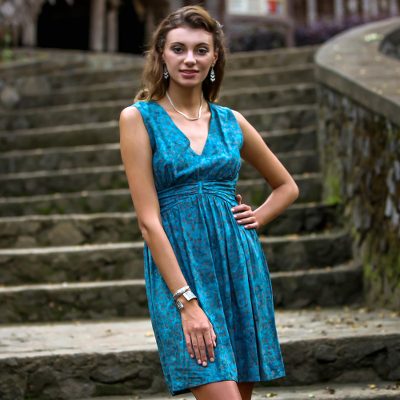 Rayon batik sundress, Teal Floral