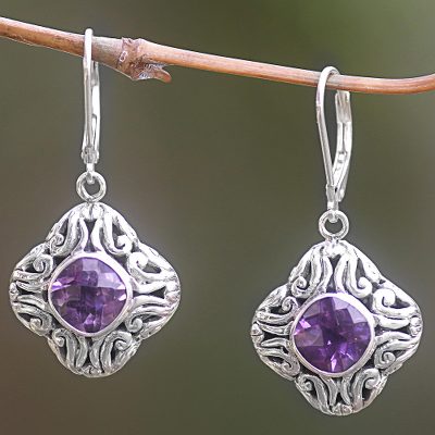 Amethyst dangle earrings, Swirling Purple
