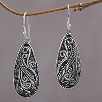 Sterling Silver Dangle Earrings Handmade in Indonesia,'Fern Drops'