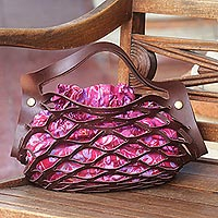 Leather and cotton batik handle handbag Fiery Lilac Indonesia