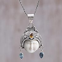Citrine and blue topaz pendant necklace,