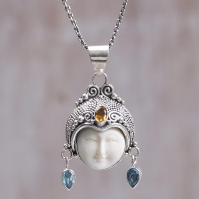 Citrine and blue topaz pendant necklace, Tarumanegara Princess