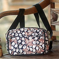 Cotton batik shoulder bag and waist pack, 'Copper Stalk' - Handmade Cotton Shoulder Bag with Batik Pattern