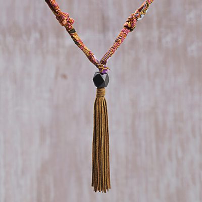 Cotton batik and suede Y-necklace, Surabhi Trail