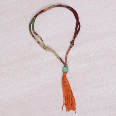 Cotton batik and suede Y-necklace, Kamadhenu Trail