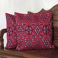 Cotton cushion covers Petal Perfection in Crimson pair Indonesia
