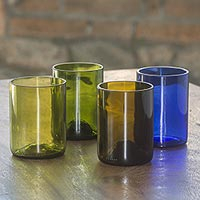 Recycled glass juice glasses Refreshing Rainbow set of 4 Indonesia