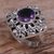 Amethyst floral cocktail ring, 'Jepun Shrine' - Hand Made Amethyst and Sterling Silver Floral Cocktail Ring (image 2b) thumbail