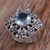 Blue topaz cocktail ring, 'Jepun Shrine' - Sterling Silver and Blue Topaz Frangipani Cocktail Ring (image 2b) thumbail