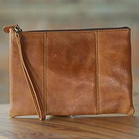Leather wristlet Light Brown Tranquility Indonesia