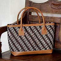 Cotton and leather accent batik tote handbag Parang Rogue Indonesia