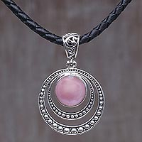 Cultured mabe pearl pendant necklace, 'Crescent Gleam in Pink' - Dyed Pink Cultured Pearl Pendant Necklace from Indonesia