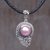 Cultured mabe pearl pendant necklace, 'Butterfly Dew in Pink' - Dyed Pink Cultured Pearl Pendant Necklace with Leather Cord thumbail