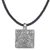Sterling silver pendant necklace, 'Square Floral Temple' - Sterling Silver and Leather Cord Square Pendant Necklace (image 2a) thumbail