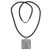 Sterling silver pendant necklace, 'Square Floral Temple' - Sterling Silver and Leather Cord Square Pendant Necklace (image 2b) thumbail