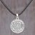 Sterling silver pendant necklace, 'Round Floral Temple' - Sterling Silver and Leather Cord Round Pendant Necklace thumbail