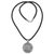 Sterling silver pendant necklace, 'Round Floral Temple' - Sterling Silver and Leather Cord Round Pendant Necklace (image 2b) thumbail