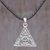 Sterling silver pendant necklace, 'Triangle Floral Temple' - Sterling Silver and Leather Cord Triangle Pendant Necklace thumbail