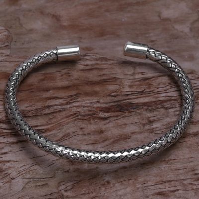 Sterling silver cuff bracelet, Woven With Love