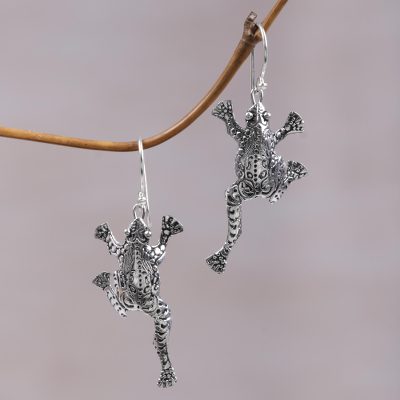 Sterling silver dangle earrings, Agile Frogs