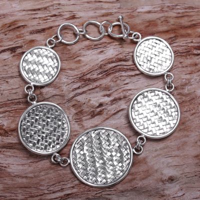 Sterling silver link bracelet, Bali Halo