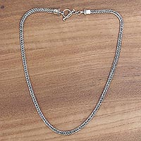 Sterling silver chain necklace, 'Dragon Braid' - Unisex Sterling Silver Chain Necklace from Bali