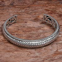 Sterling silver cuff bracelet, 'Bamboo Scales' - Handcrafted Modern Balinese Sterling Silver Cuff Bracelet