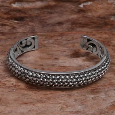 Sterling silver cuff bracelet, Woven Chains