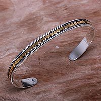 Gold accented sterling silver cuff bracelet,