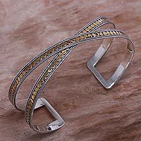 Gold accented sterling silver cuff bracelet,